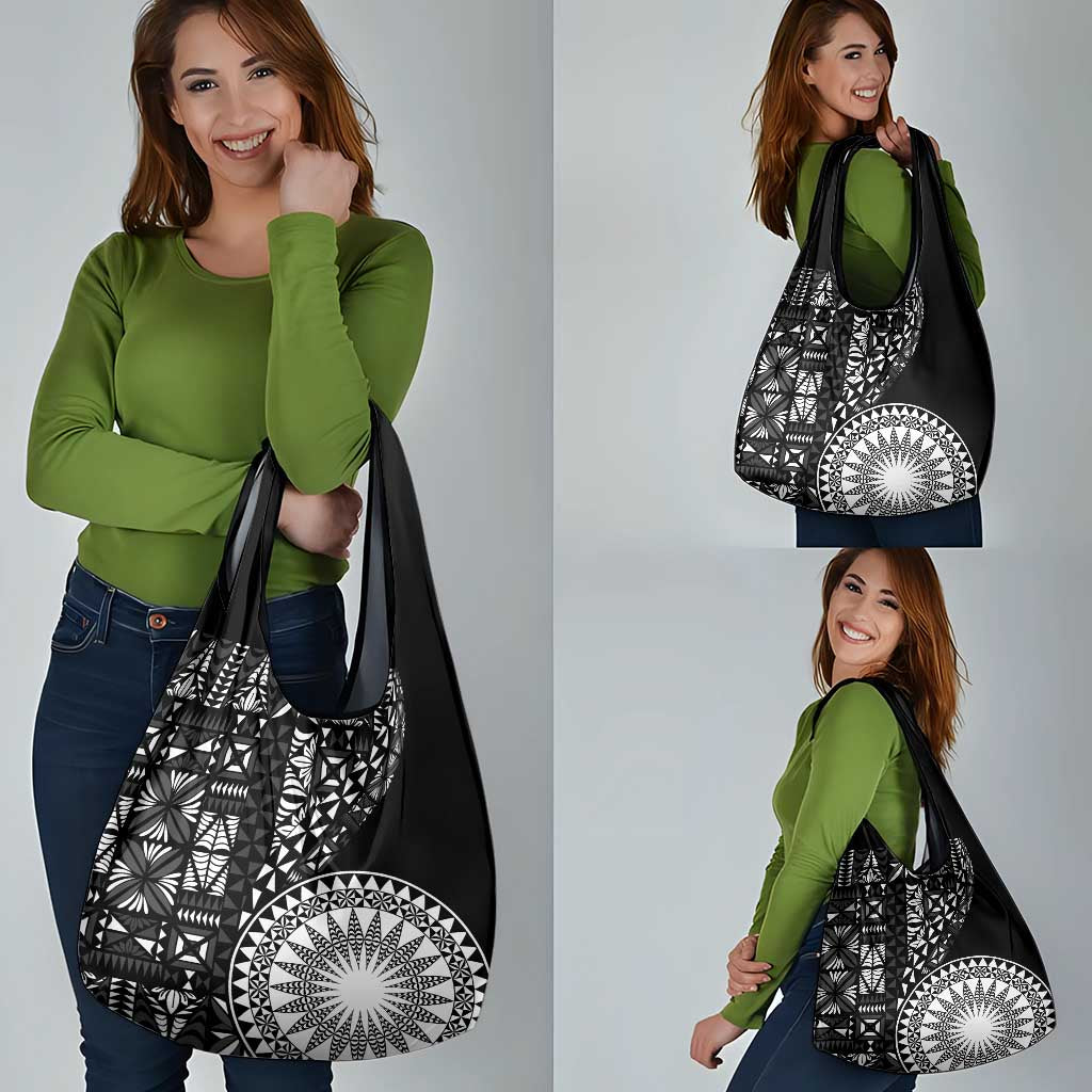 Black Tongan Ngatu Fonulei Pattern Grocery Bag LT9 - Polynesian Pride