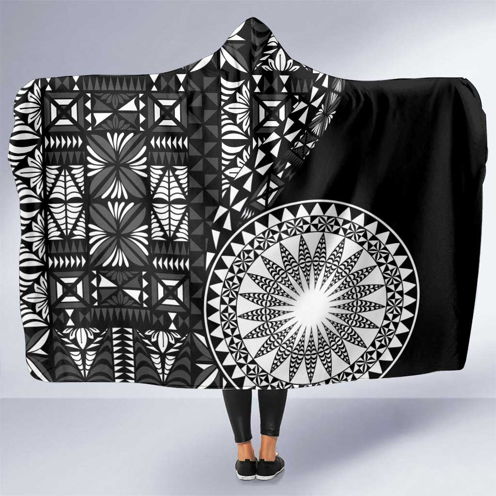 Black Tongan Ngatu Fonulei Pattern Hooded Blanket LT9 One Size Black - Polynesian Pride