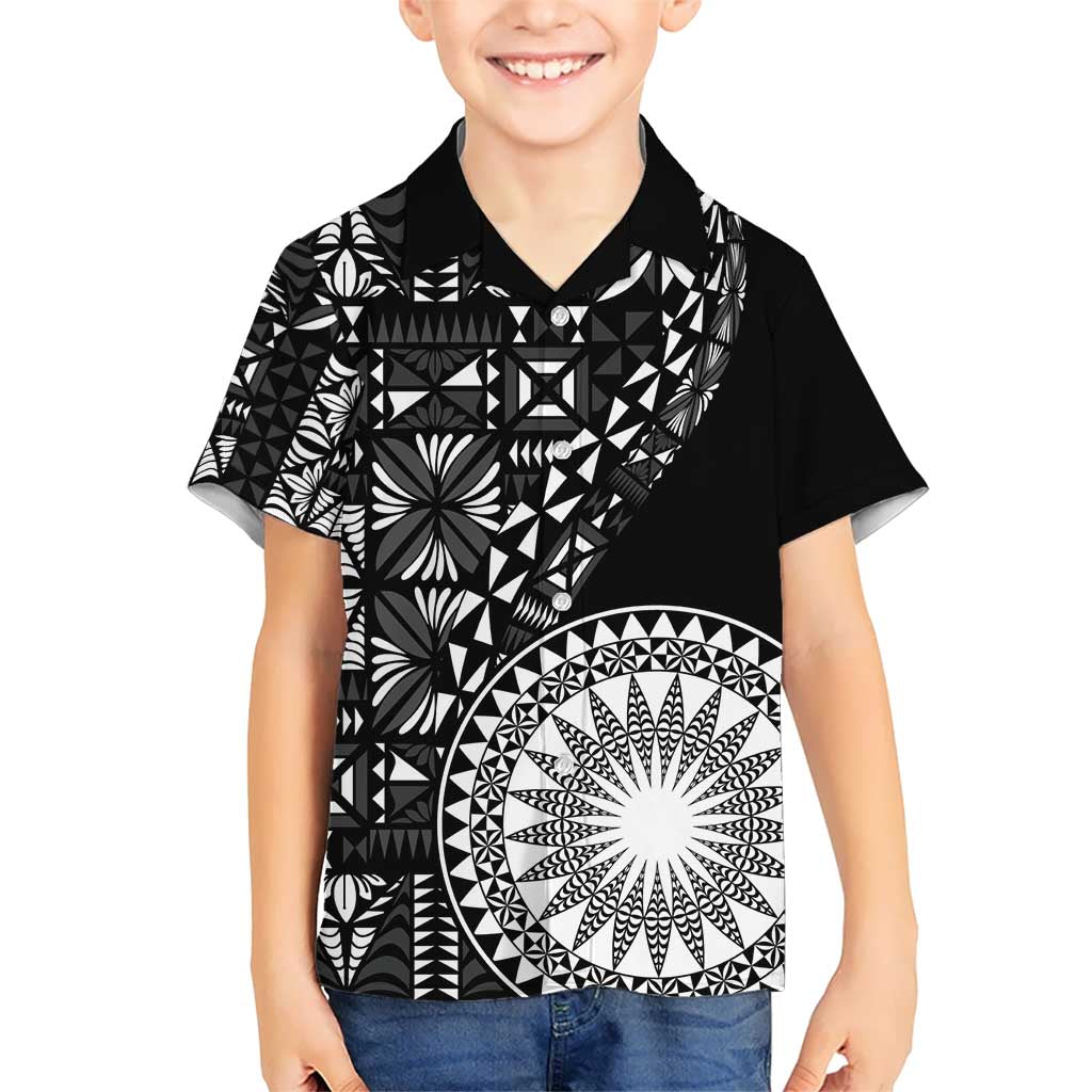 Black Tongan Ngatu Fonulei Pattern Kid Hawaiian Shirt LT9 Kid Black - Polynesian Pride