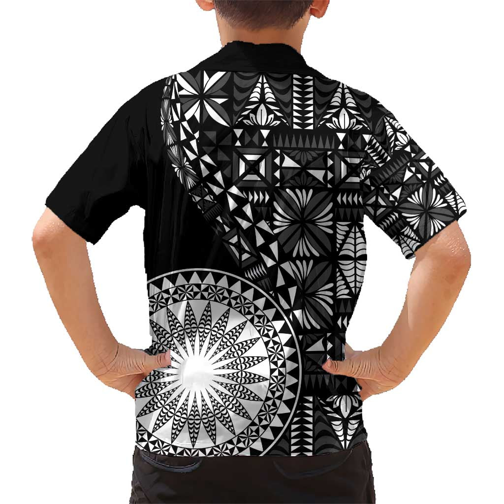 Black Tongan Ngatu Fonulei Pattern Kid Hawaiian Shirt LT9 - Polynesian Pride