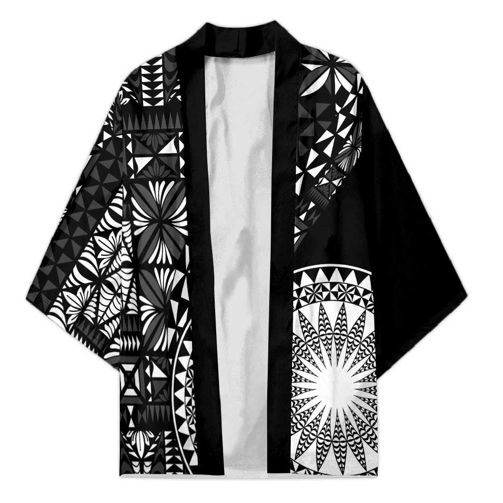 Black Tongan Ngatu Fonulei Pattern Kimono LT9 Unisex Black - Polynesian Pride