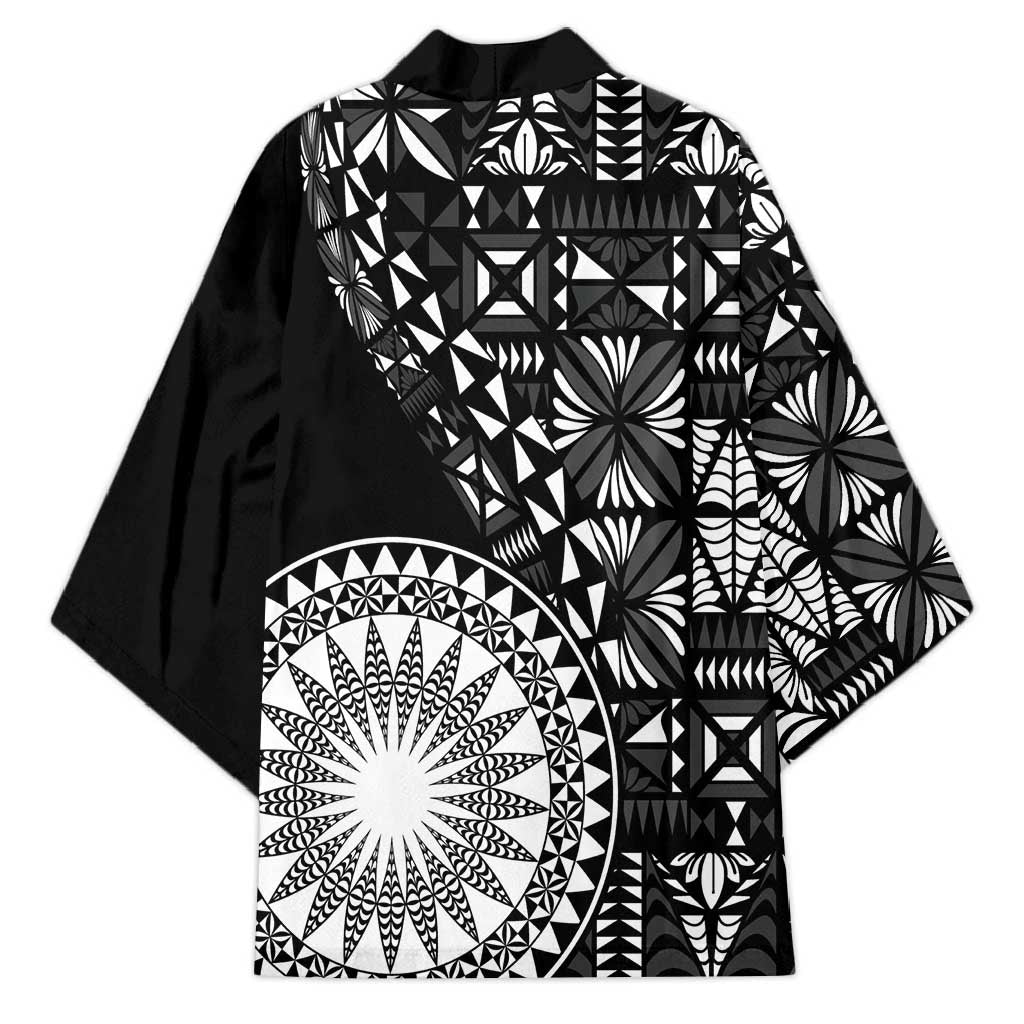 Black Tongan Ngatu Fonulei Pattern Kimono LT9 - Polynesian Pride