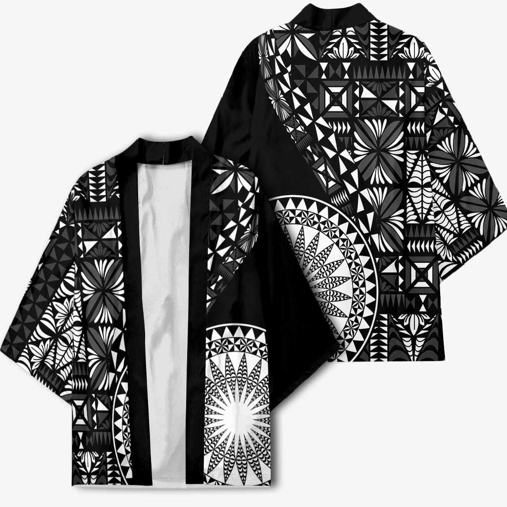 Black Tongan Ngatu Fonulei Pattern Kimono LT9 - Polynesian Pride