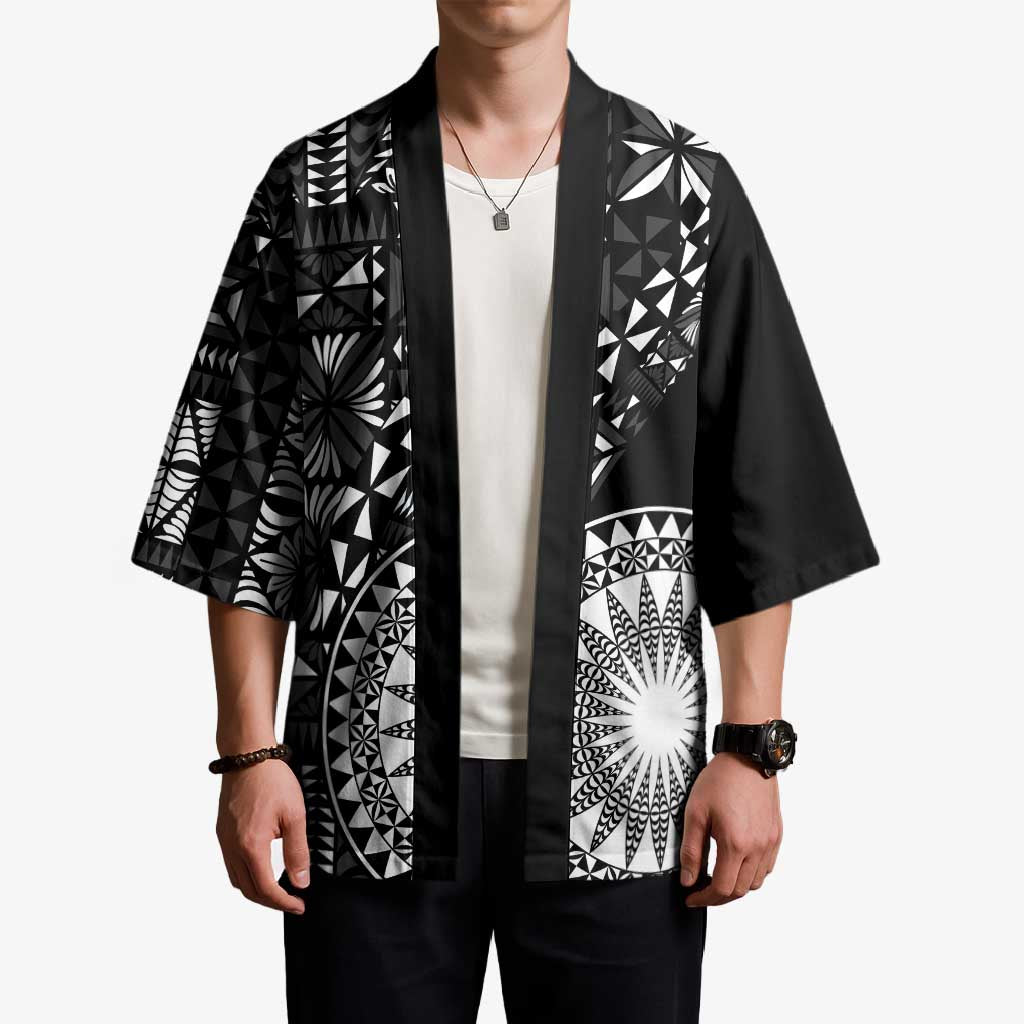 Black Tongan Ngatu Fonulei Pattern Kimono LT9 - Polynesian Pride