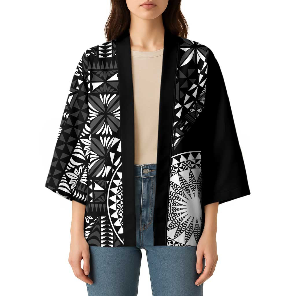 Black Tongan Ngatu Fonulei Pattern Kimono LT9 - Polynesian Pride