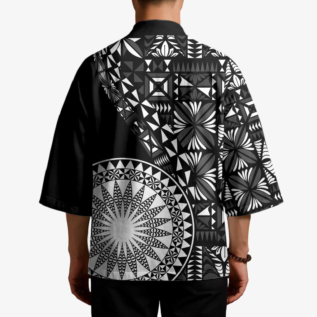 Black Tongan Ngatu Fonulei Pattern Kimono LT9 - Polynesian Pride