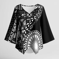 Black Tongan Ngatu Fonulei Pattern Kimono Sleeve Blouse LT9 Female Black - Polynesian Pride