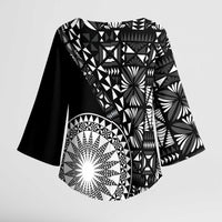 Black Tongan Ngatu Fonulei Pattern Kimono Sleeve Blouse LT9 - Polynesian Pride