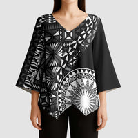 Black Tongan Ngatu Fonulei Pattern Kimono Sleeve Blouse LT9 - Polynesian Pride