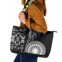 Black Tongan Ngatu Fonulei Pattern Leather Tote Bag LT9 Black - Polynesian Pride