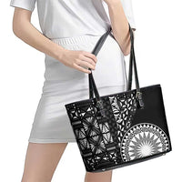 Black Tongan Ngatu Fonulei Pattern Leather Tote Bag LT9 - Polynesian Pride