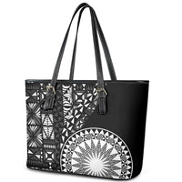 Black Tongan Ngatu Fonulei Pattern Leather Tote Bag LT9 - Polynesian Pride