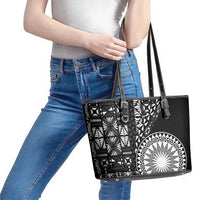 Black Tongan Ngatu Fonulei Pattern Leather Tote Bag LT9 - Polynesian Pride