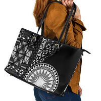 Black Tongan Ngatu Fonulei Pattern Leather Tote Bag LT9 - Polynesian Pride