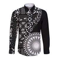 Black Tongan Ngatu Fonulei Pattern Long Sleeve Button Shirt LT9 Unisex Black - Polynesian Pride