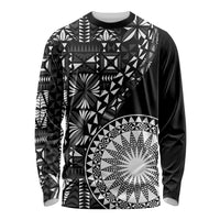 Black Tongan Ngatu Fonulei Pattern Long Sleeve Shirt LT9 Unisex Black - Polynesian Pride