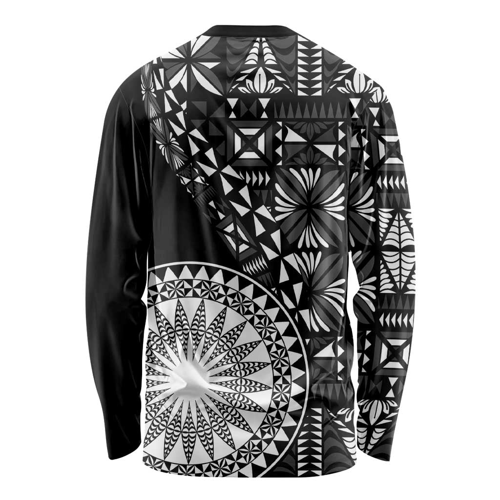 Black Tongan Ngatu Fonulei Pattern Long Sleeve Shirt LT9 - Polynesian Pride