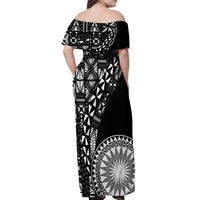 Black Tongan Ngatu Fonulei Pattern Off Shoulder Maxi Dress LT9 - Polynesian Pride