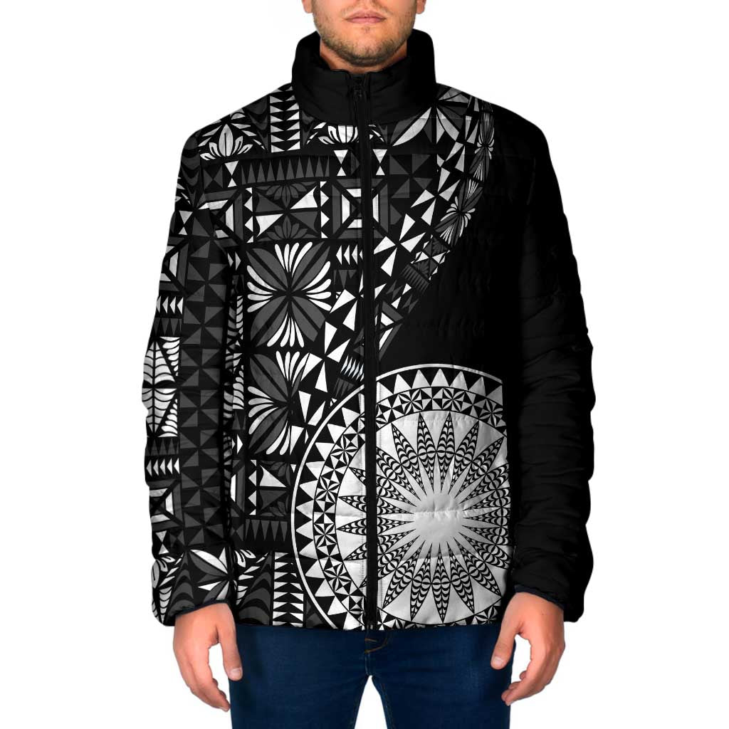 Black Tongan Ngatu Fonulei Pattern Padded Jacket LT9 Men Black - Polynesian Pride