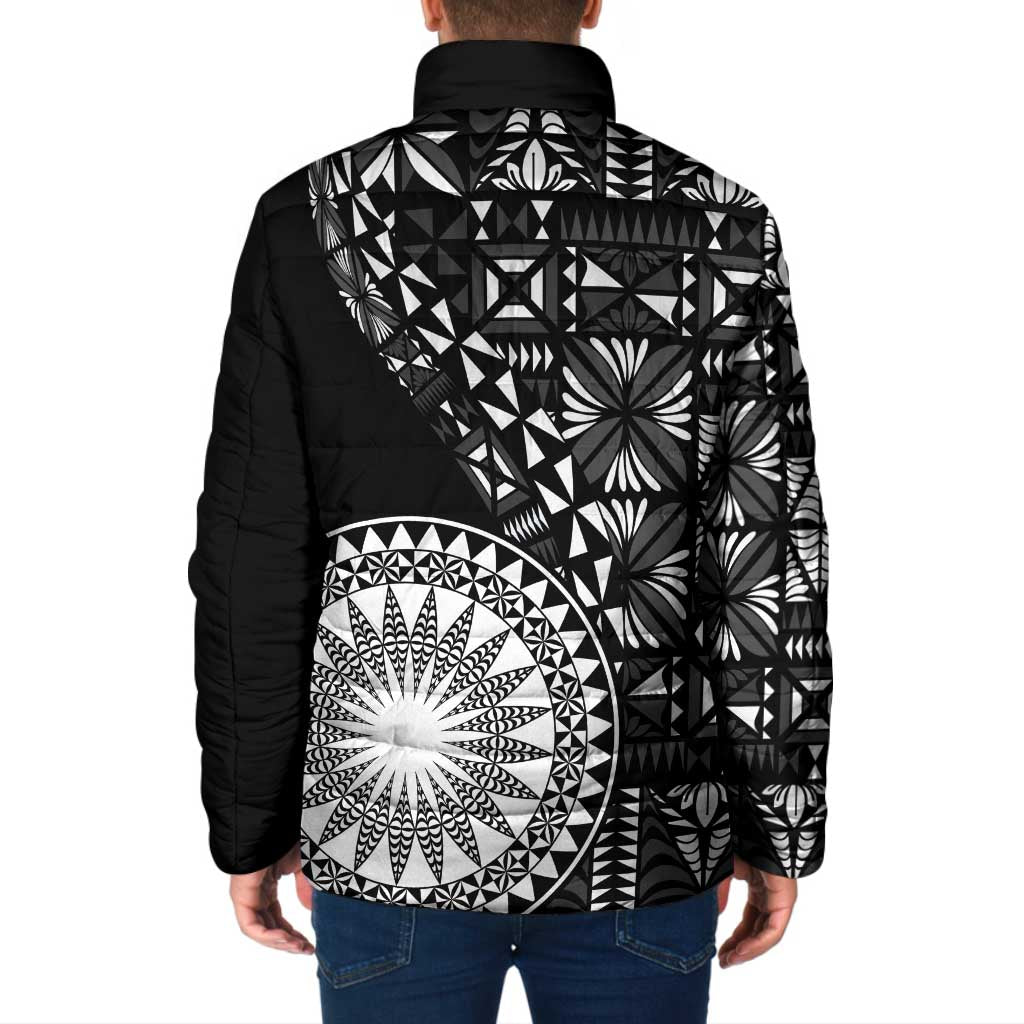 Black Tongan Ngatu Fonulei Pattern Padded Jacket LT9 - Polynesian Pride