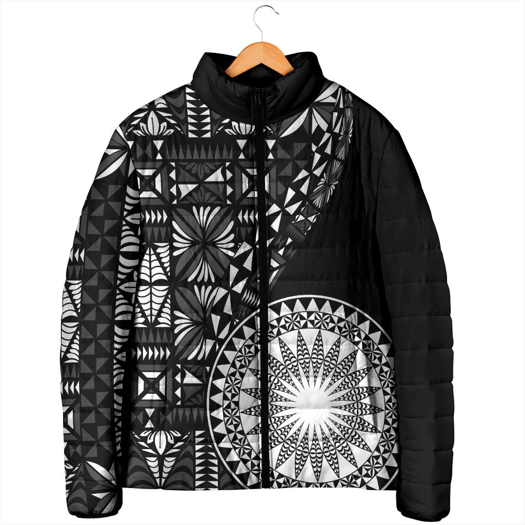 Black Tongan Ngatu Fonulei Pattern Padded Jacket LT9 - Polynesian Pride