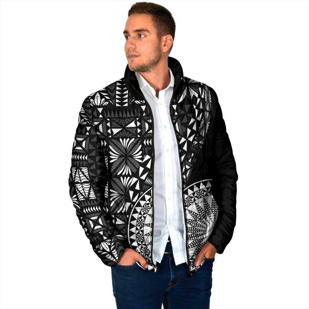 Black Tongan Ngatu Fonulei Pattern Padded Jacket LT9 - Polynesian Pride