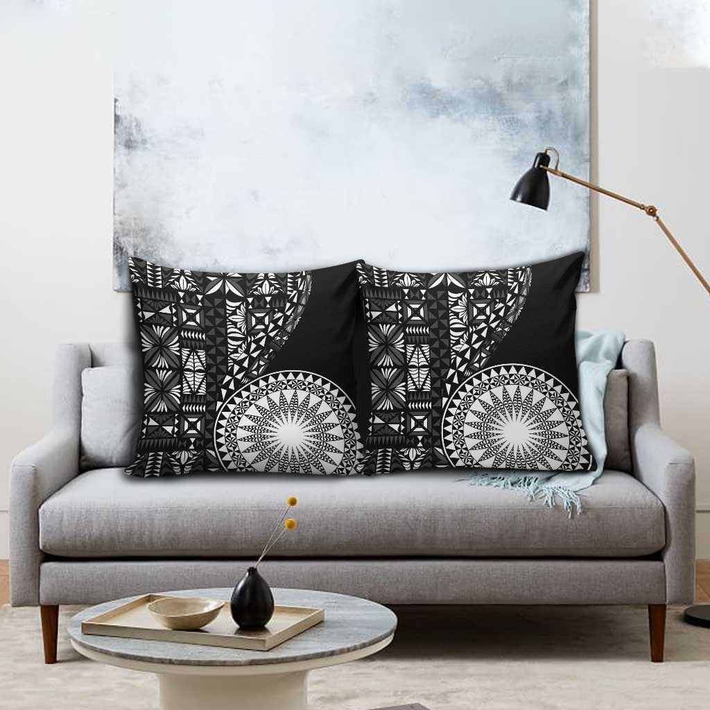 Black Tongan Ngatu Fonulei Pattern Pillow Cover - Polynesian Pride