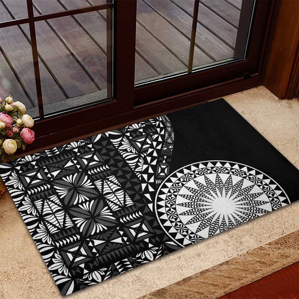 Black Tongan Ngatu Fonulei Pattern Rubber Doormat LT9 - Polynesian Pride