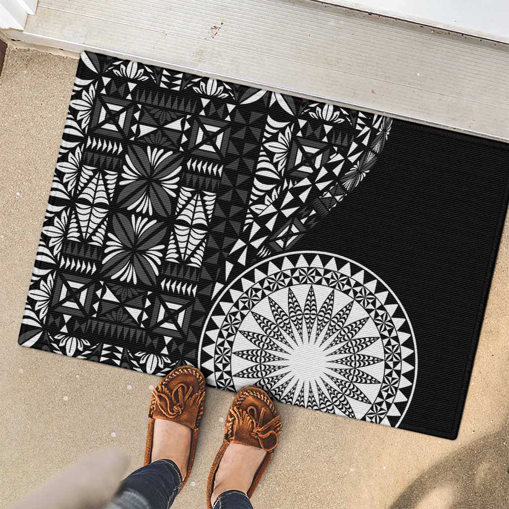 Black Tongan Ngatu Fonulei Pattern Rubber Doormat LT9 - Polynesian Pride
