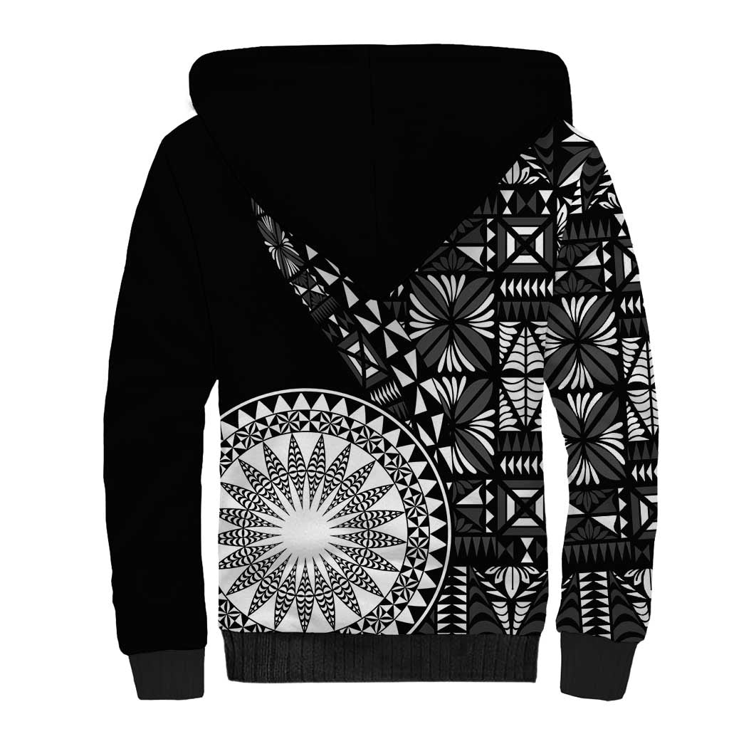 Black Tongan Ngatu Fonulei Pattern Sherpa Hoodie LT9 - Polynesian Pride