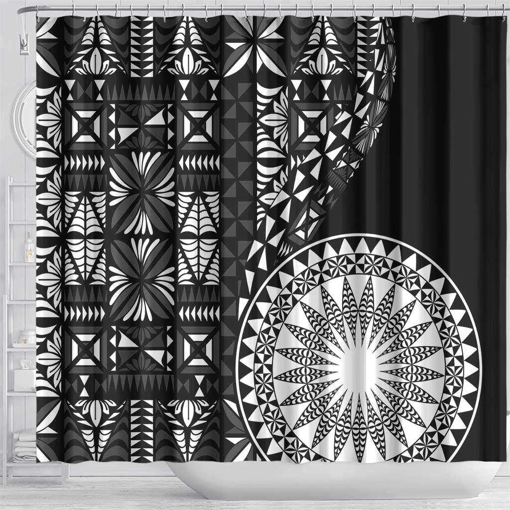 Black Tongan Ngatu Fonulei Pattern Shower Curtain