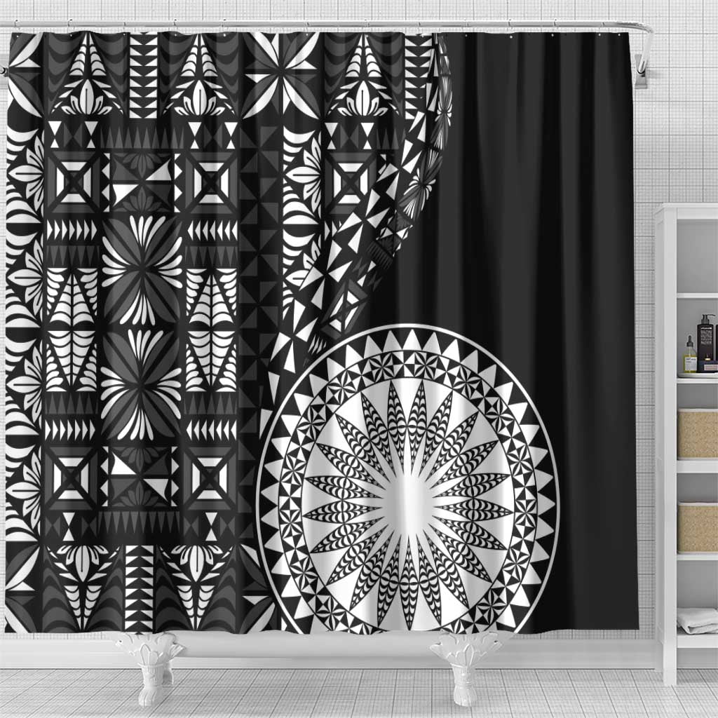 Black Tongan Ngatu Fonulei Pattern Shower Curtain