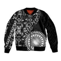 Black Tongan Ngatu Fonulei Pattern Sleeve Zip Bomber Jacket