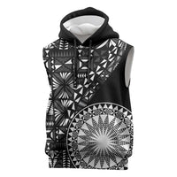 Black Tongan Ngatu Fonulei Pattern Sleeveless Hoodie LT9 Black - Polynesian Pride