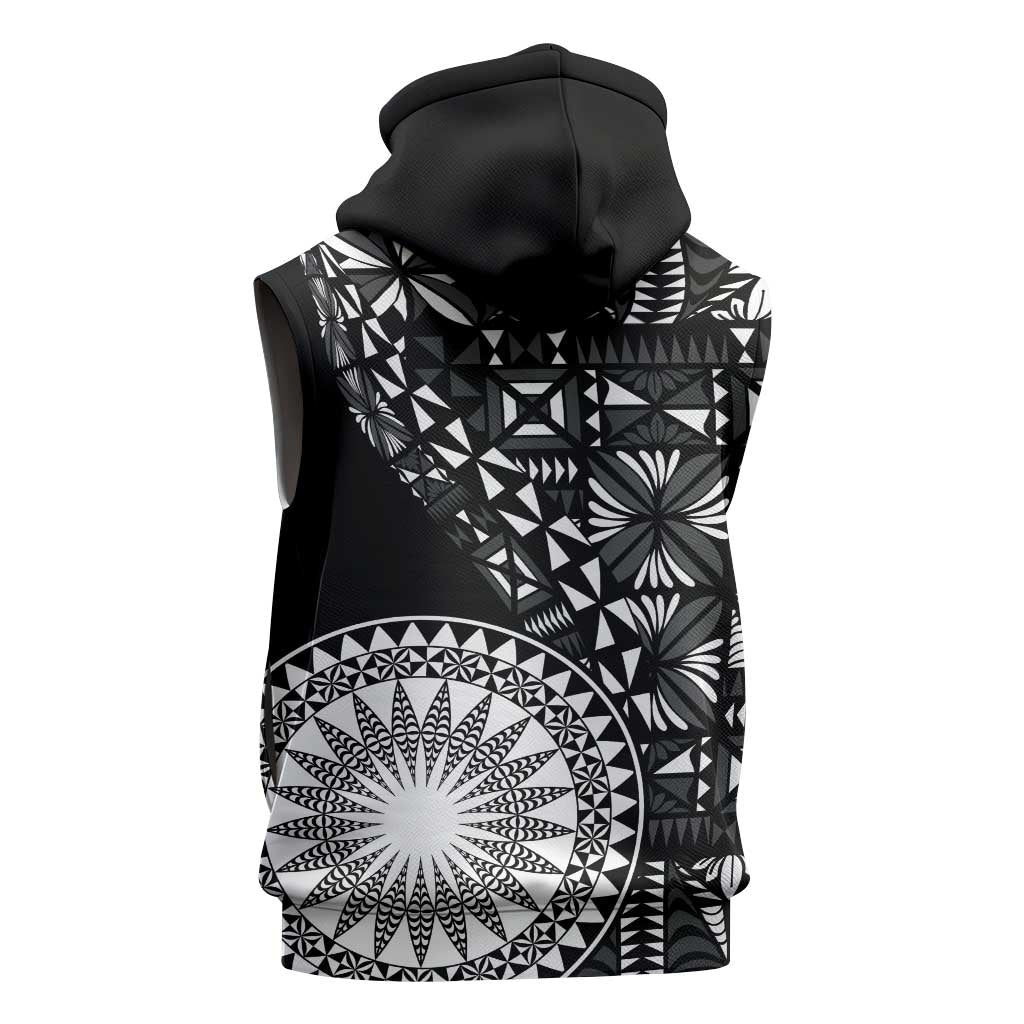 Black Tongan Ngatu Fonulei Pattern Sleeveless Hoodie LT9 - Polynesian Pride