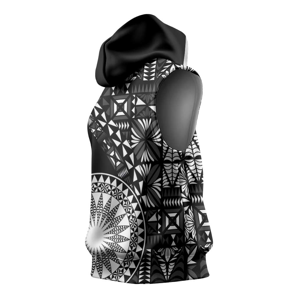 Black Tongan Ngatu Fonulei Pattern Sleeveless Hoodie LT9 - Polynesian Pride
