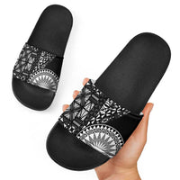 Black Tongan Ngatu Fonulei Pattern Slide Sandals - Polynesian Pride
