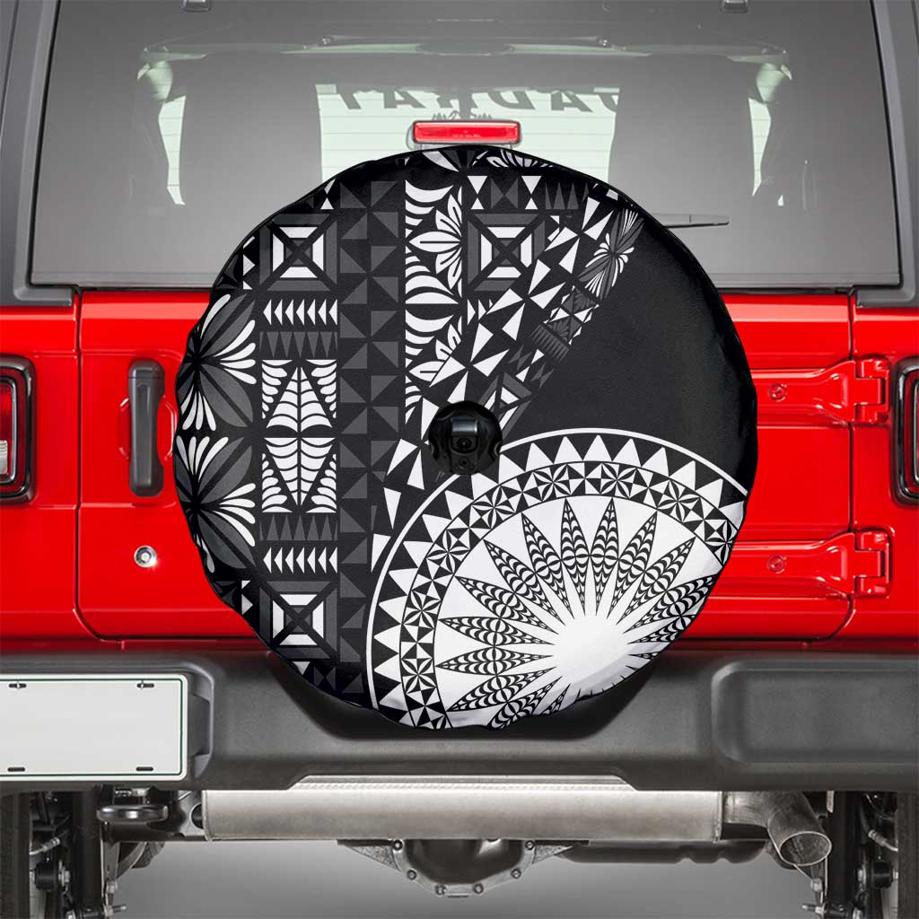 Black Tongan Ngatu Fonulei Pattern Spare Tire Cover LT9 - Polynesian Pride