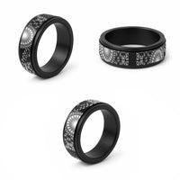 Black Tongan Ngatu Fonulei Pattern Spinner Ring - Polynesian Pride