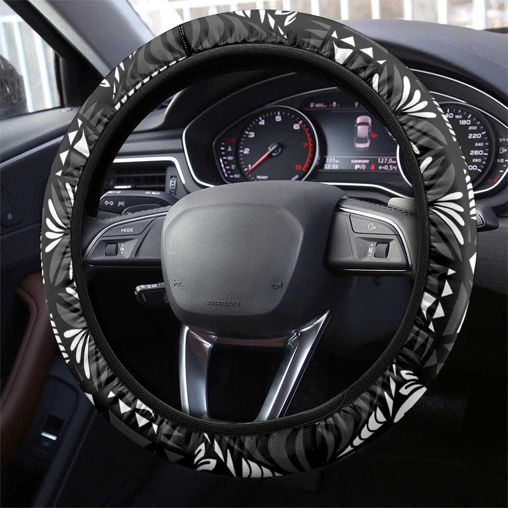 Black Tongan Ngatu Fonulei Pattern Steering Wheel Cover LT9 - Polynesian Pride