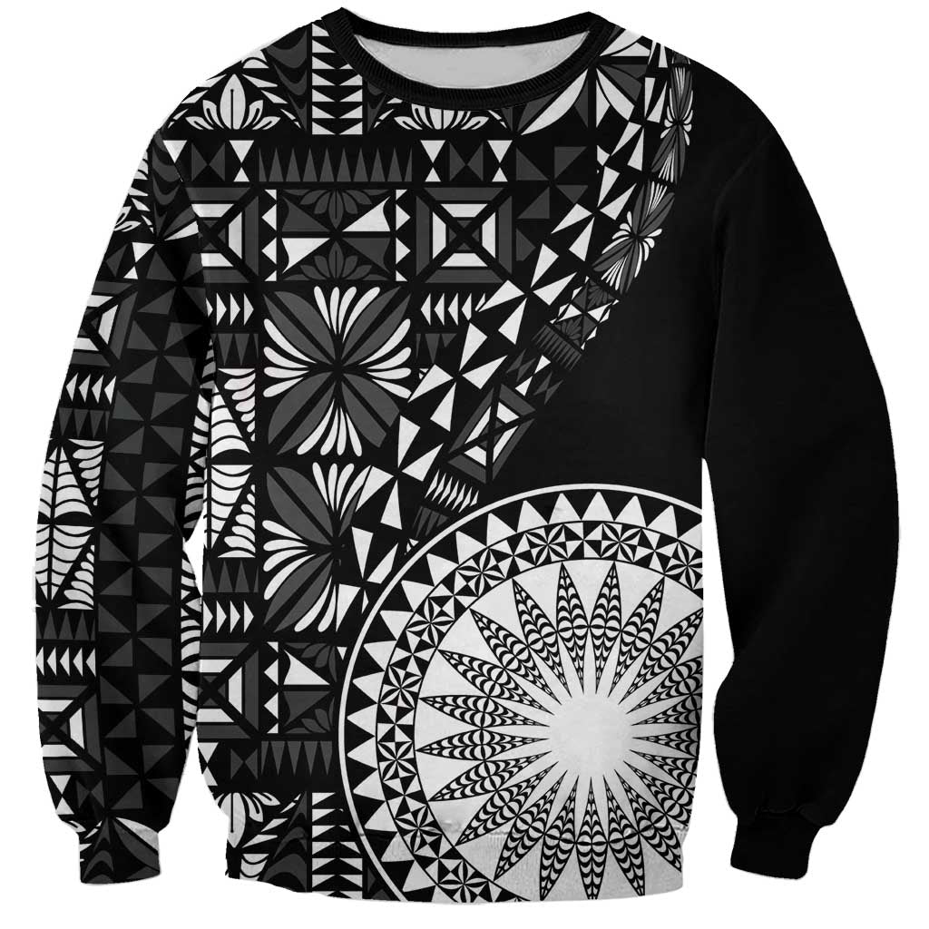 Black Tongan Ngatu Fonulei Pattern Sweatshirt LT9 Unisex Black - Polynesian Pride