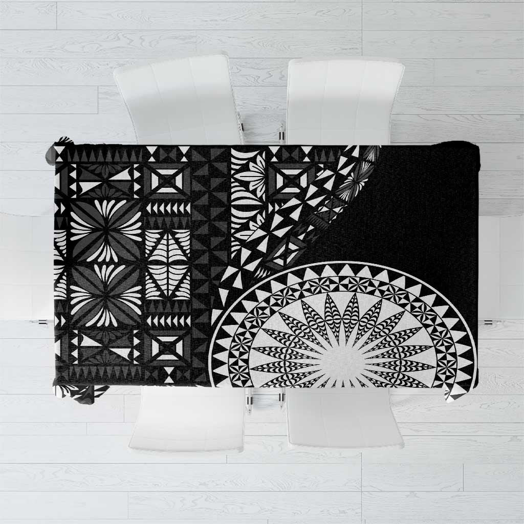 Black Tongan Ngatu Fonulei Pattern Tablecloth LT9 Black - Polynesian Pride
