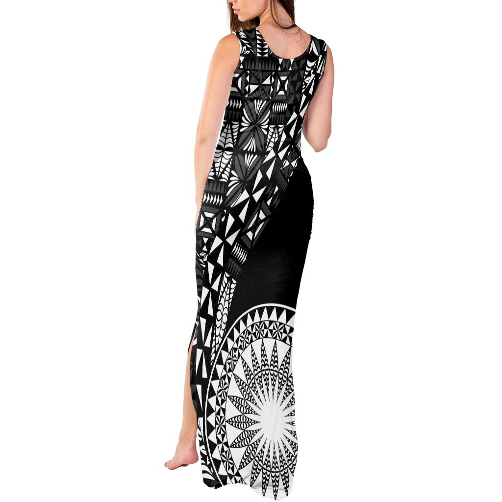Black Tongan Ngatu Fonulei Pattern Tank Maxi Dress