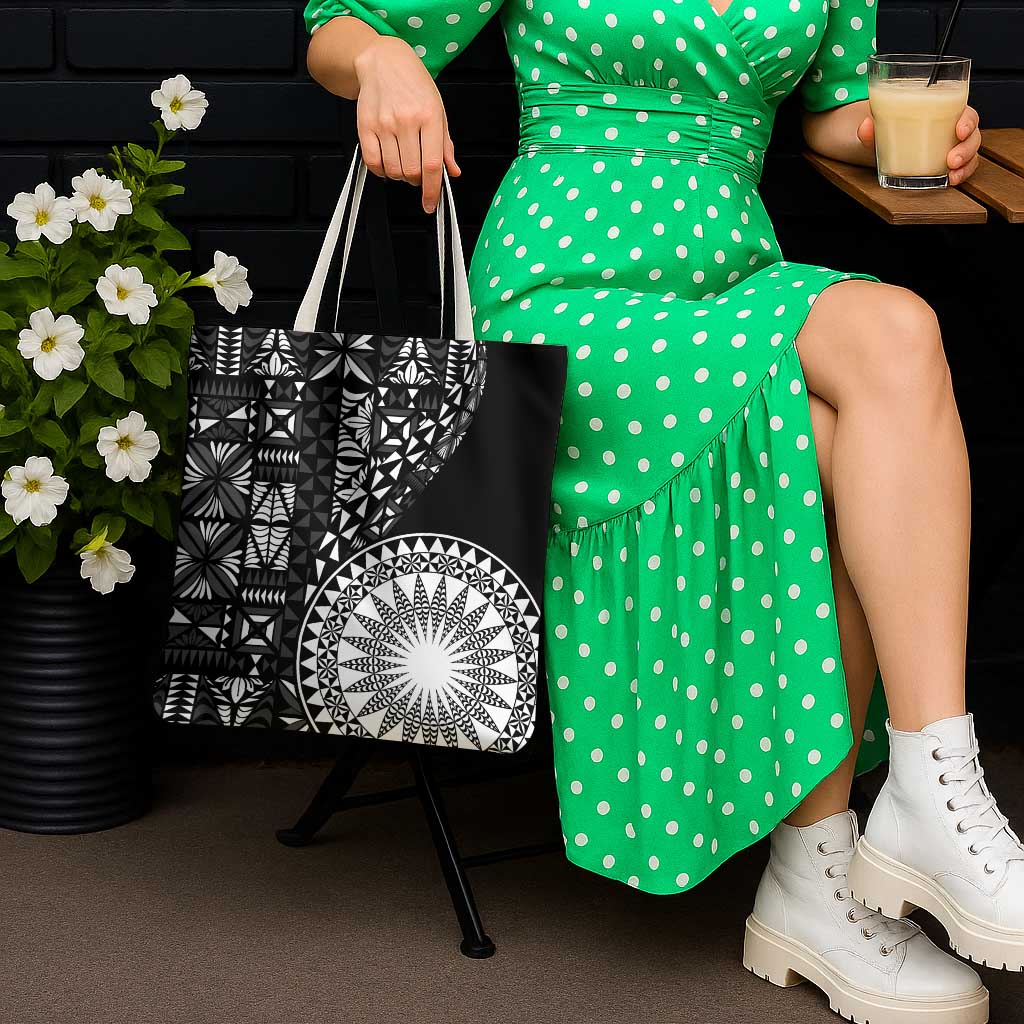 Black Tongan Ngatu Fonulei Pattern Tote Bag - Polynesian Pride