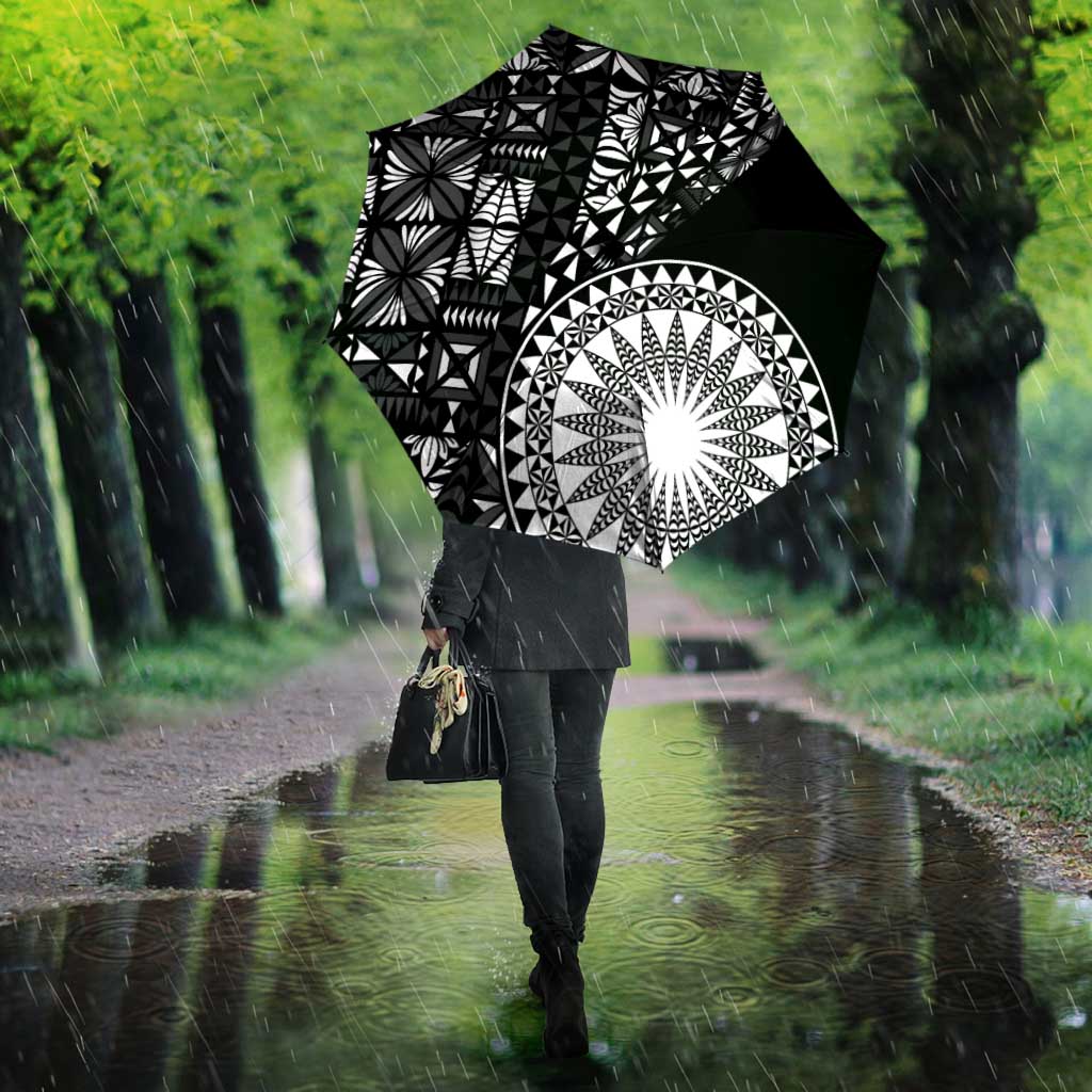 Black Tongan Ngatu Fonulei Pattern Umbrella LT9 - Polynesian Pride