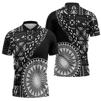 Black Tongan Ngatu Fonulei Pattern Zipper Polo Shirt LT9 - Polynesian Pride
