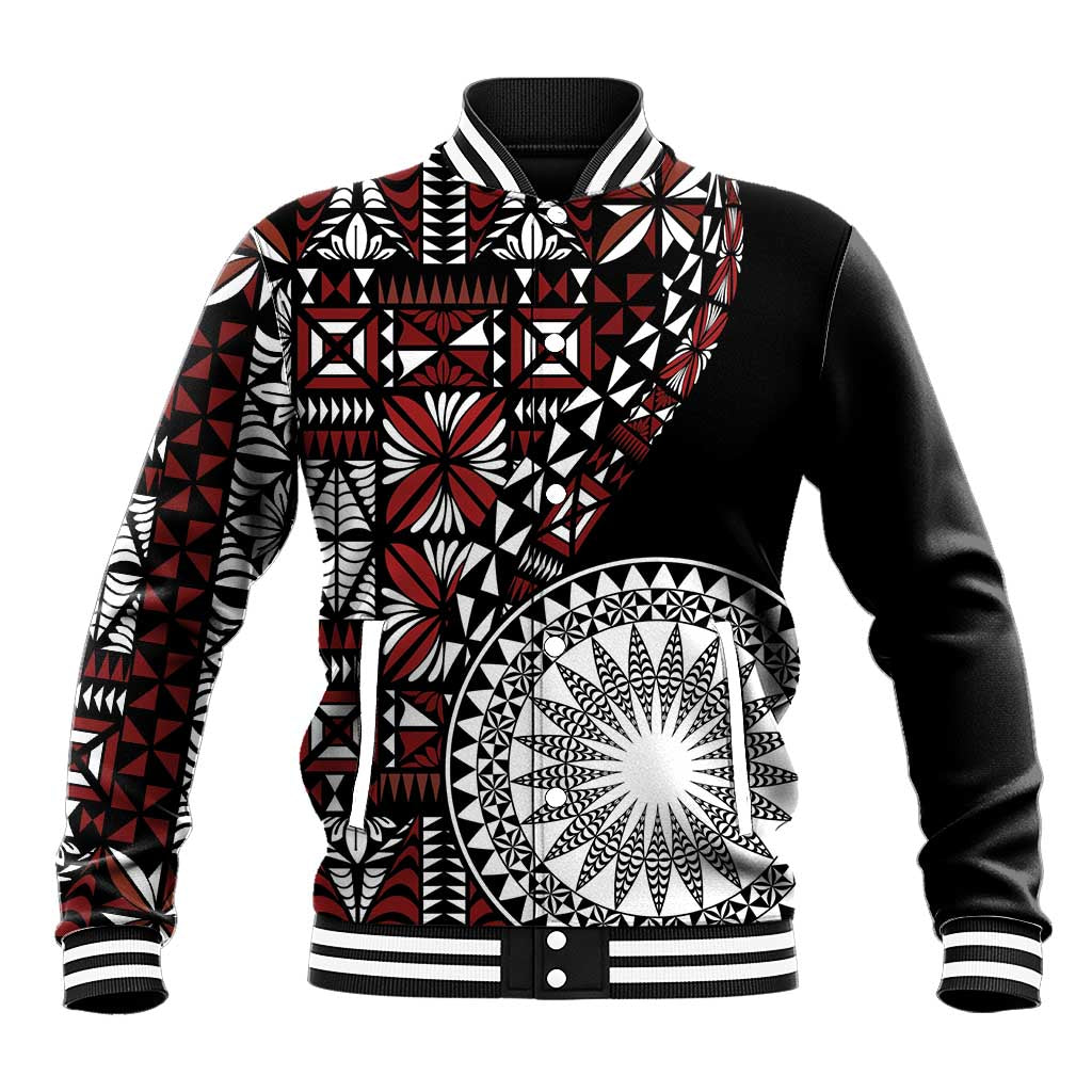 Red Tongan Ngatu Fonulei Pattern Baseball Jacket LT9 Unisex Red - Polynesian Pride