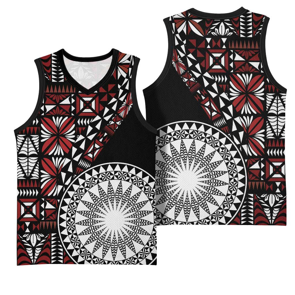 Red Tongan Ngatu Fonulei Pattern Basketball Jersey LT9 - Polynesian Pride
