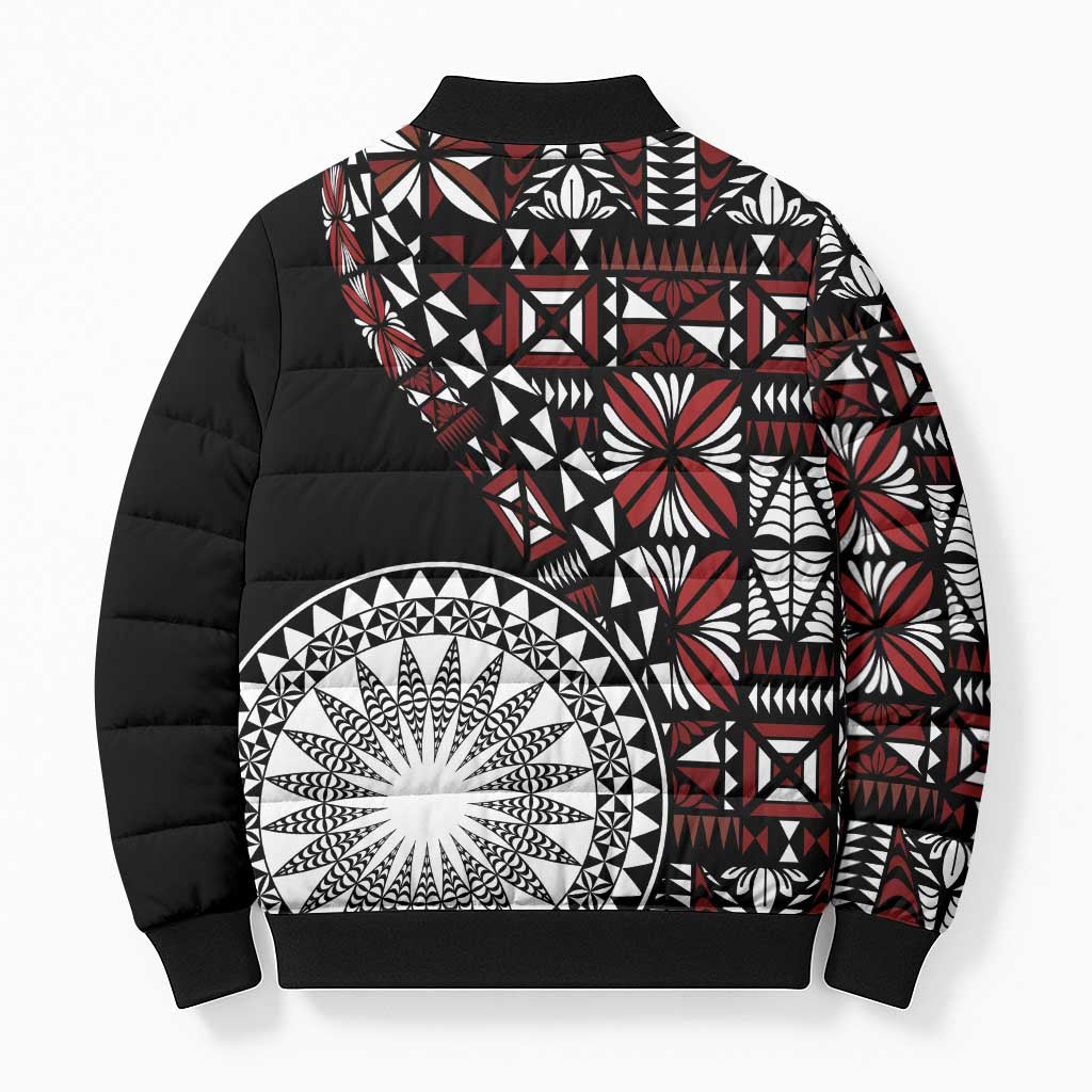 Red Tongan Ngatu Fonulei Pattern Bomber Puffer Jacket LT9 - Polynesian Pride