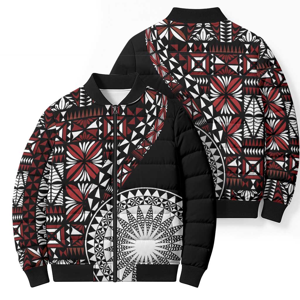 Red Tongan Ngatu Fonulei Pattern Bomber Puffer Jacket LT9 - Polynesian Pride